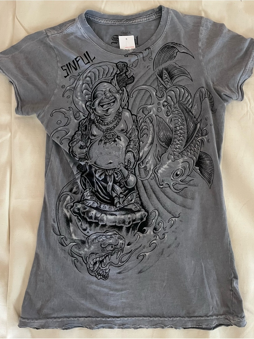Sinful Gray Short Sleeve Tee with Black Graphic